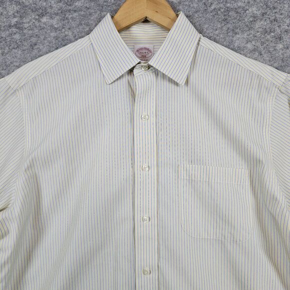 Brooks Brothers 346 Men's Size 15 1/2-4/5 Yellow & Blue Stripes Dress Shirt 15.5 - Picture 2 of 16